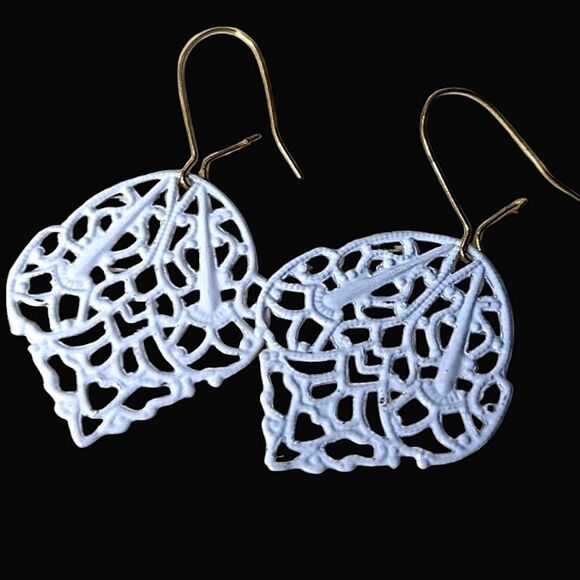 Dainty White Cut Out Painted Metal Earrings - Picture 1 of 11